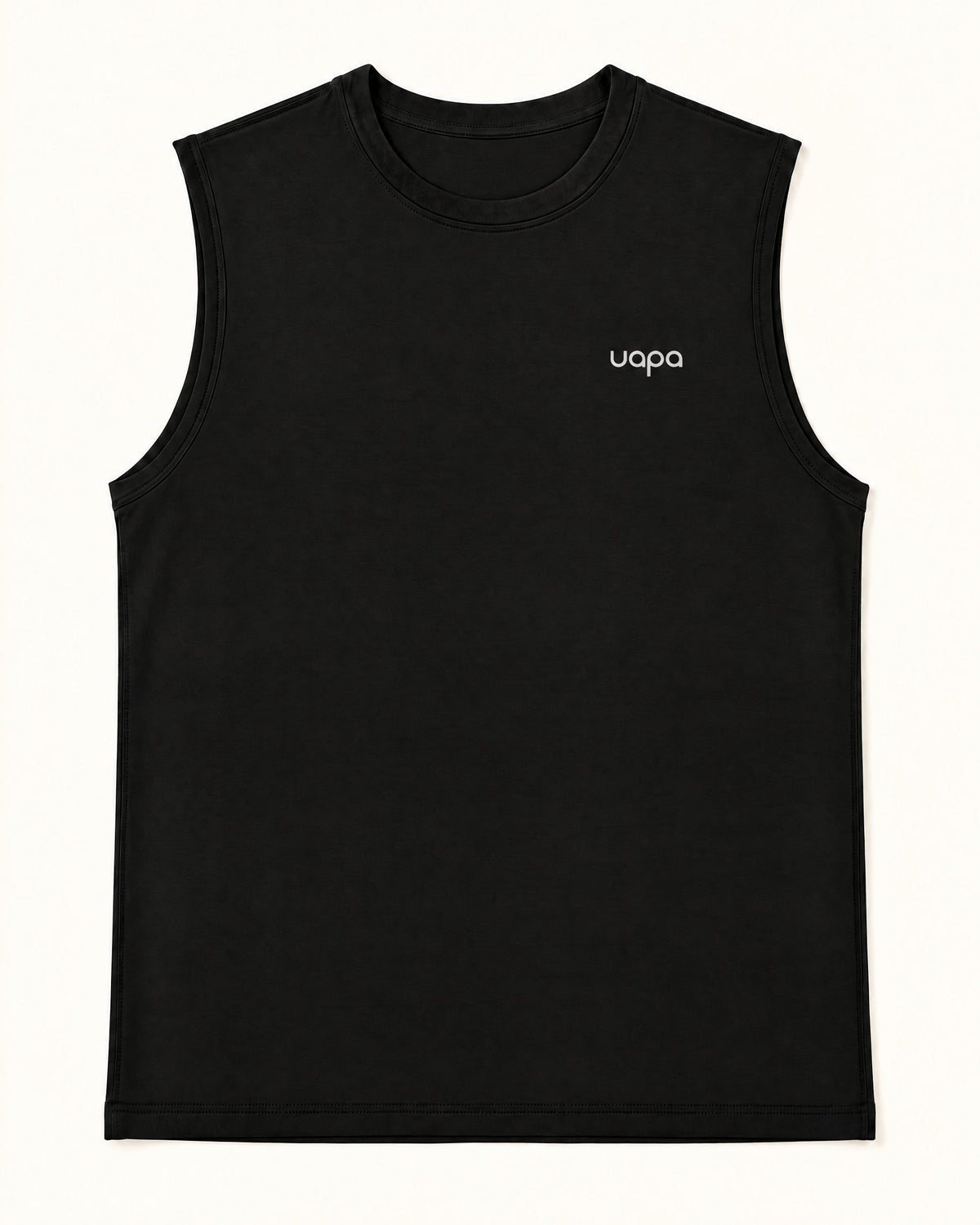 UAPA Motion Tank in Black — men's activewear tank top, flat lay