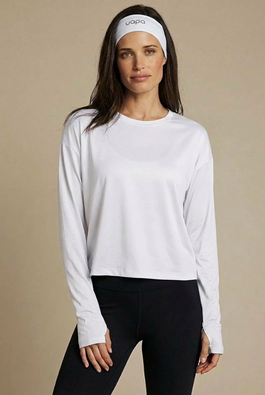 UAPA Studio Long Sleeve in white — women's activewear long sleeve top