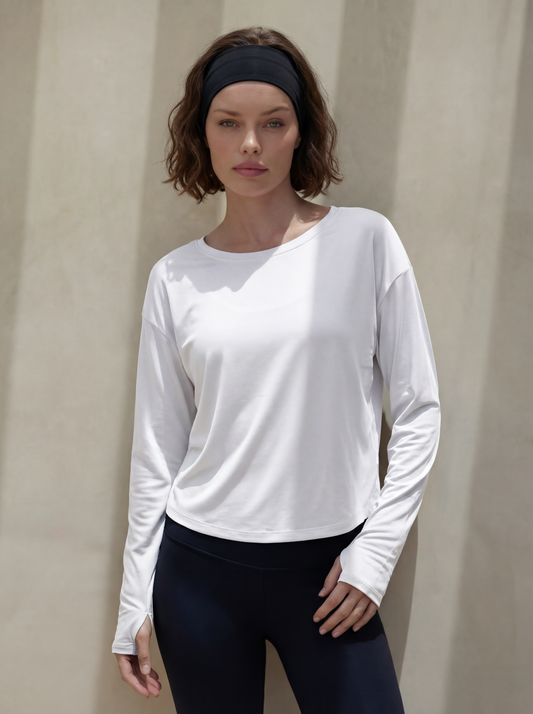 UAPA Oversized Long in white — women's activewear long sleeve top
