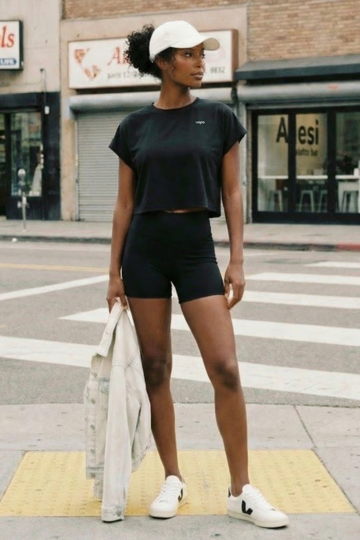 UAPA Motion Crop in black — women's activewear crop top with UAPA logo