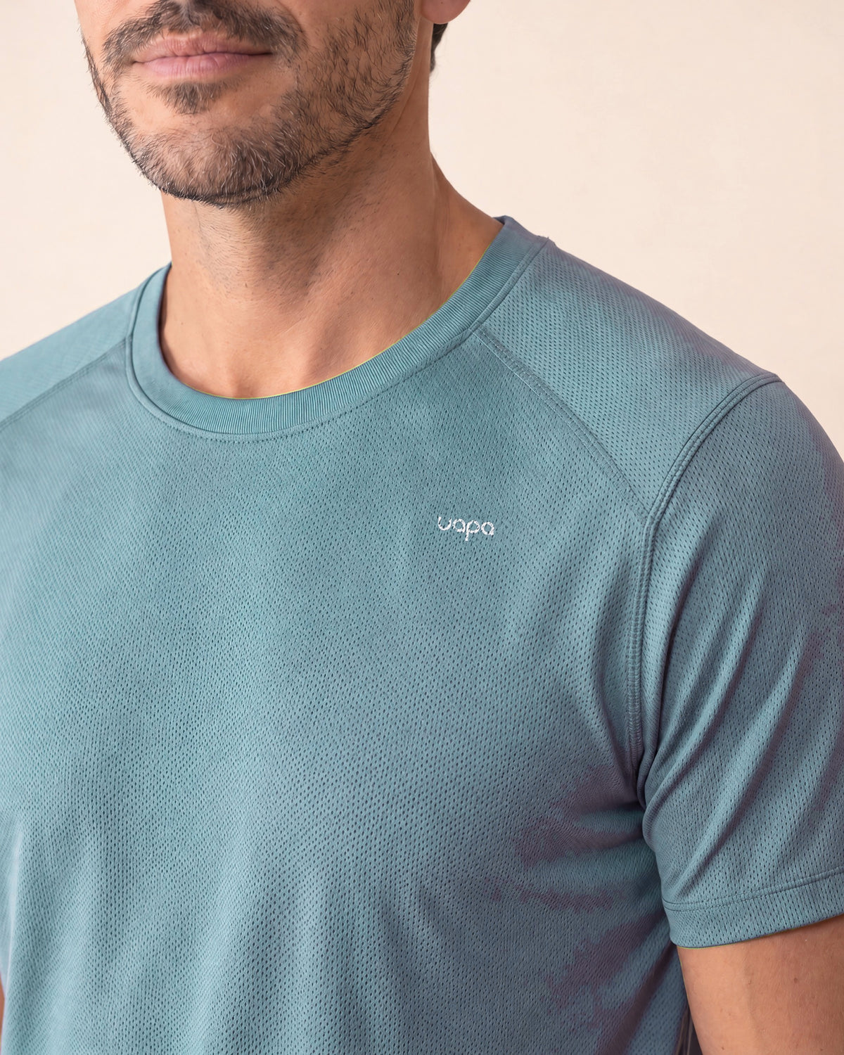 UAPA Motion Shirt in Blue Grey — men's activewear training tee, detail