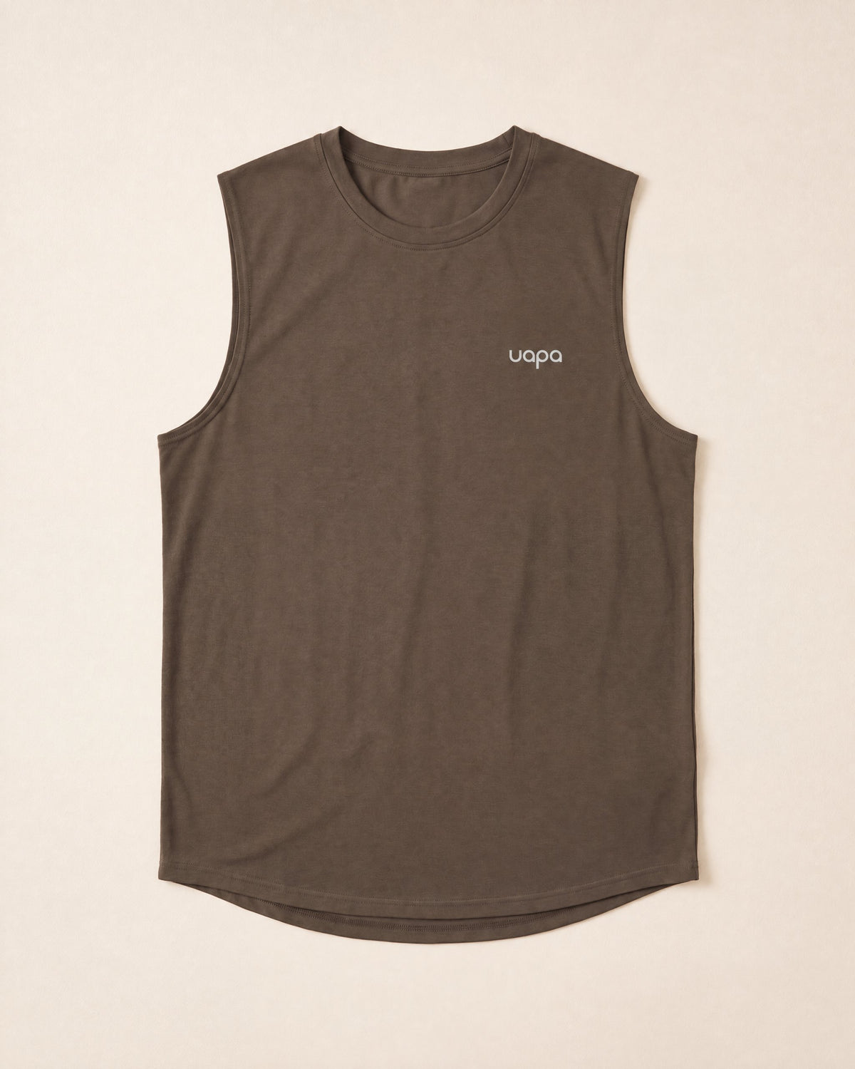 UAPA Motion Tank in Brown — men's activewear tank top, flat lay