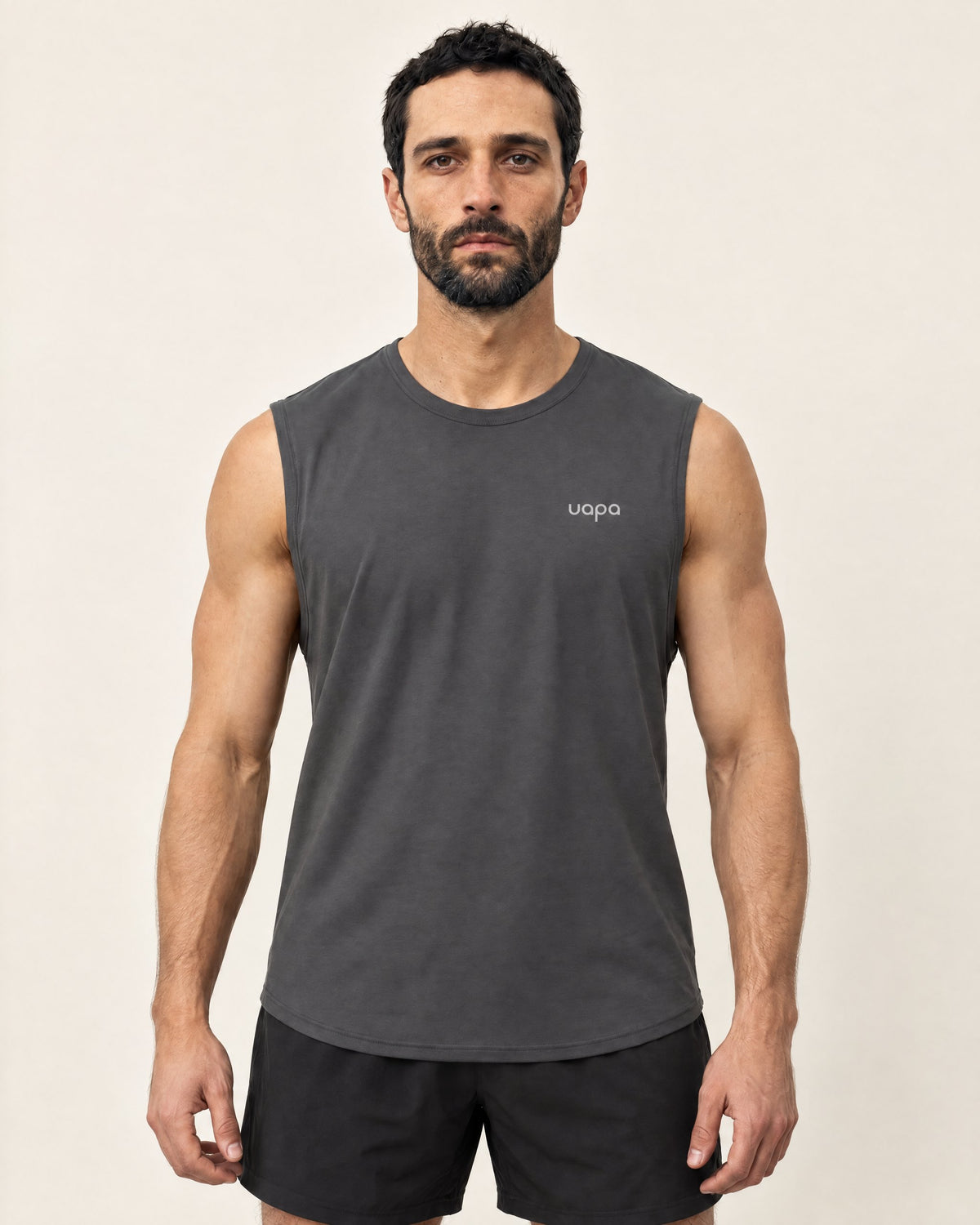 UAPA Motion Tank in Grey — men's activewear tank top, front view