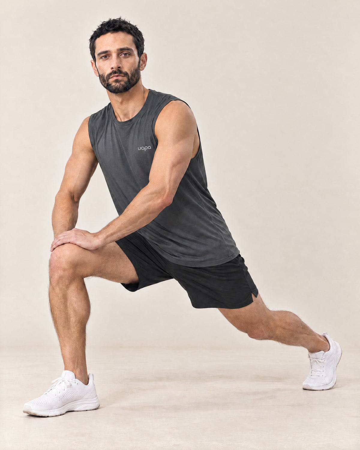 UAPA Motion Tank in Grey — men's activewear tank top, in movement
