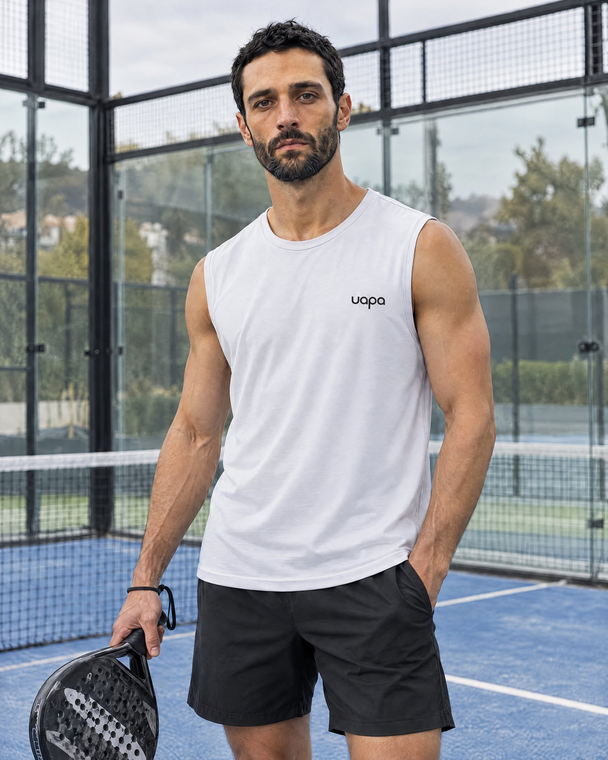 UAPA Motion Tank in White — men's activewear tank top, lifestyle