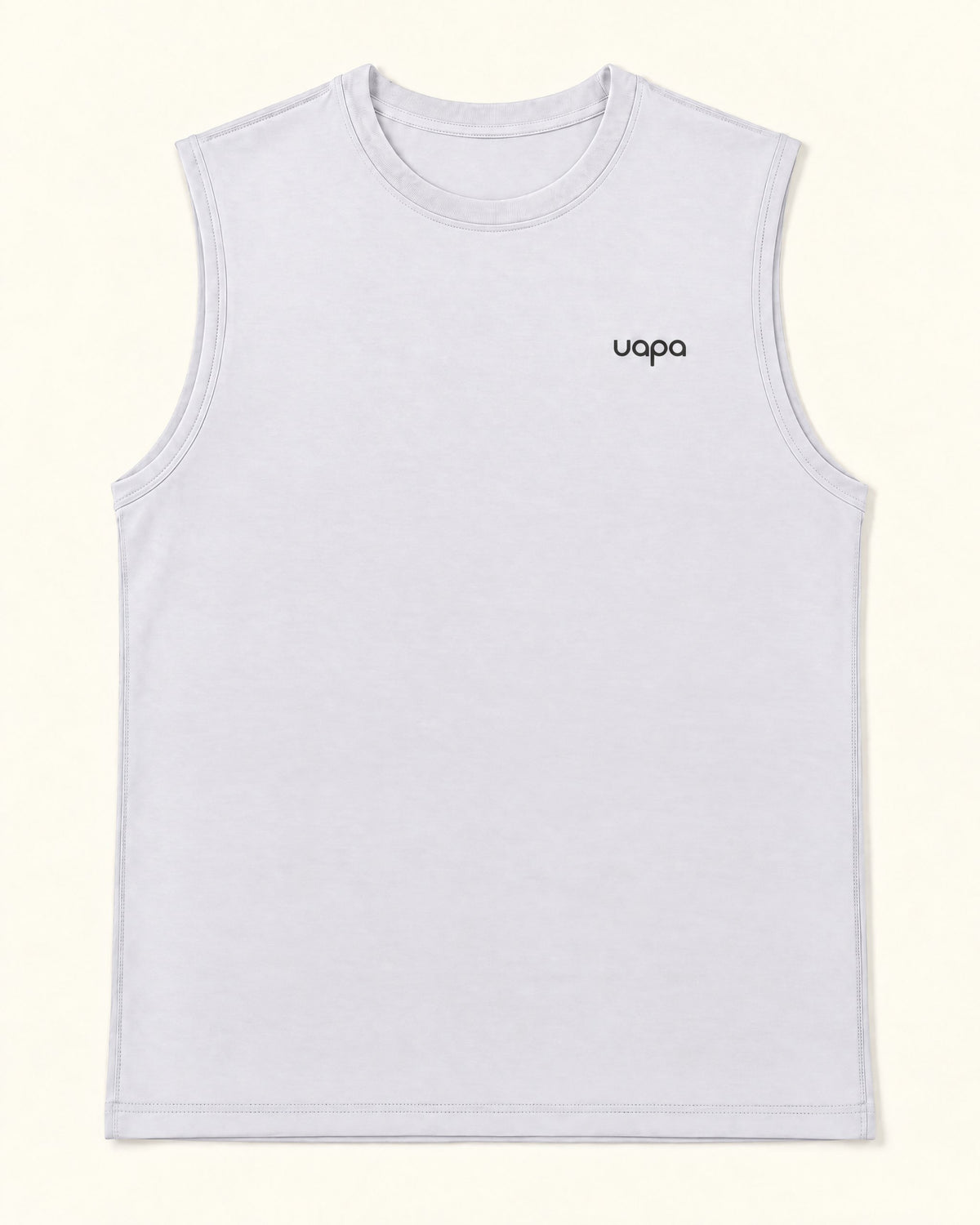 UAPA Motion Tank in White — men's activewear tank top, flat lay