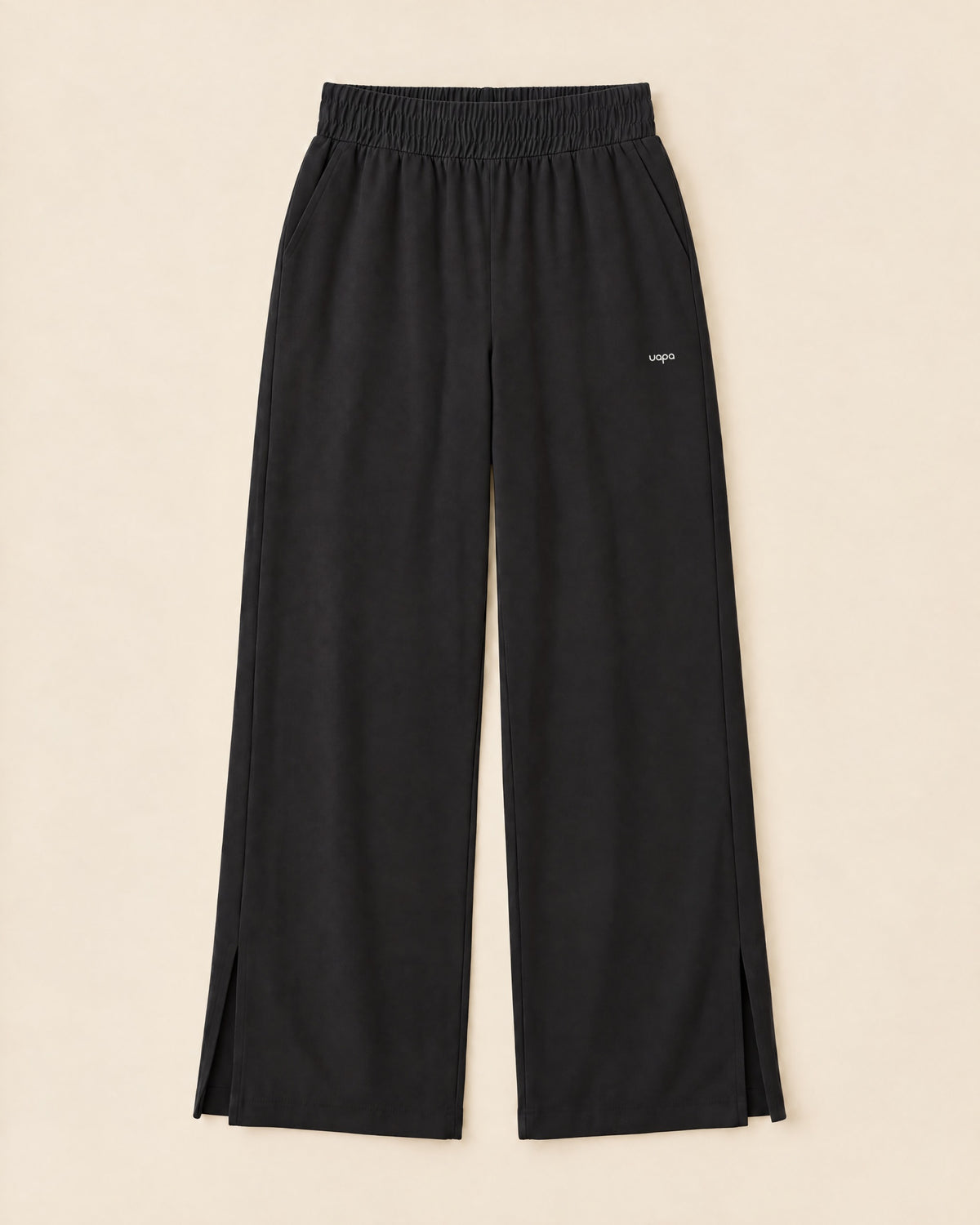 UAPA Tempo Pant in Black — women's activewear wide-leg pant, flat lay
